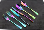 Flatware Set 18/10 Stainless Steel Mirror Polished Rainbow Colorful Cutlery - Silverware Utensil Set of Serrated Steak Knife Dinner Fork Knife Salad Fork Dessert Spoon,6 Piece Service for 1