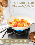 MICHELANGELO Large Frying Pan with Lid, 14 Inch Ceramic Skillet with Nonstick Coating, Healthy Non Stick Fry Pan, Induction Compatible, White