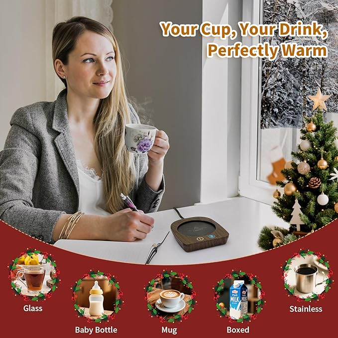VOBAGA Coffee Warmer & Mug Warmer for Home Office Home Desk Use, Electric Cup Warmer with 3 Temperature Settings for Tea, Milk, Cocoa with Auto Shut Off After 4 Hours, Coffee Gift