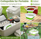 Collapsible Colander Set with Strainer Bowl, 2 in 1 Fruit Washing Basket with Strainer, 5 + 3 QT Plastic Colanders for Kitchen, Foldable Double Layered Colander Bowl for Berry, Vegetable, Green