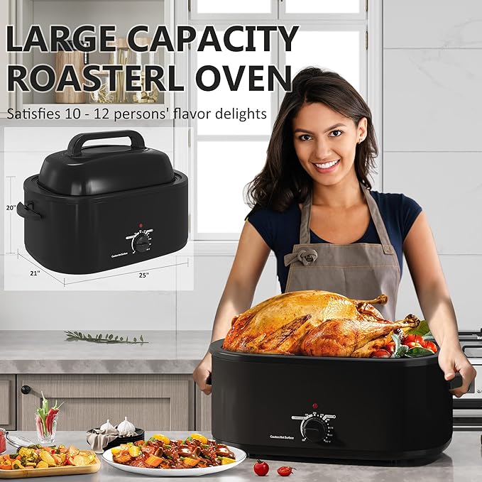 SUNVIVIPRO Roaster Oven 28 Quart, Electric Turkey Roaster with Self-Basting Lid, Removable Pan & Rack, Variable Temp Control, Stainless Steel, Black
