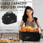 SUNVIVIPRO Roaster Oven 28 Quart, Electric Turkey Roaster with Self-Basting Lid, Removable Pan & Rack, Variable Temp Control, Stainless Steel, Black