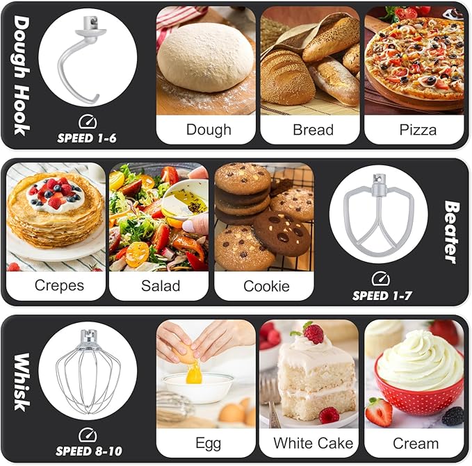 Kitchen in the Box Stand Mixer, 3.5 QT Small Kitchen Electric Stand Mixers, 10-Speed Portable Lightweight Dough Mixer for Daily Use with Egg Whisk, Dough Hook, Beater (Black)