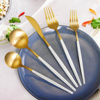 Gold Silverware Set for 8, MIKIWAY Matte Gold With White Handle Flatware Set, 40 Pieces Stainless Steel Cutlery Tableware Set, Kitchen Utensils Set Include Spoons And Forks Set, Dishwasher Safe