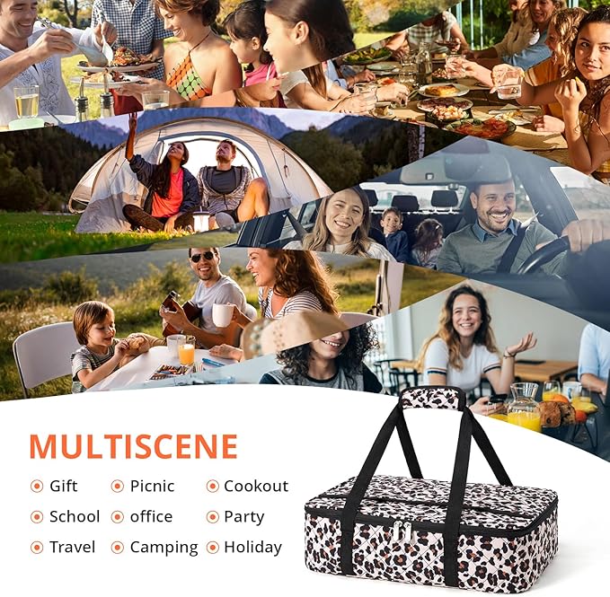 Lunch Bag - Large Insulated Casserole Carrier, Reusable Lunch Box for Men/Women, Insulated Lunch Bag Leakproof Lunchbox for Men Adults Work Picnic Hiking Beach (Leopard Print) 17.12" x 11.42"x 4.53"