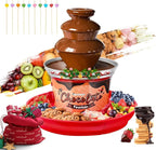 Huanyu 3-Tier Mini Chocolate Fountain Machine 10 Bamboo Skewers Removable Serving Tray 16-Ounce Chocolate Fondue Fountain for Party Birthday Wedding Chocolate Nacho Cheese BBQ Sauce Liqueurs (Red)