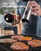 Electric Salt and Pepper Grinder Set with Rechargeable Base - Upgraded Large Capacity, Refillable Pepper Mill Set with LED Light & Adjustable Coarseness, Ideal for Kitchen, Outdoor, BBQ & Gift Giving