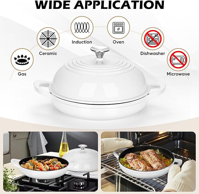 Bread Oven for Sourdough (5.5 QT), Joyfair Enamaled Cast Iron Bread Dutch Oven with Lid, Sourdough Bread Baking Pan, Heavy Duty Dual Handles, Non-Stick & Even Cooking, Oven-safe up to 500°F, White