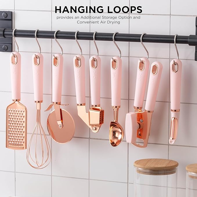 COOK WITH COLOR Kitchen Gadget Set Copper Plated Stainless Steel Utensils with Soft Touch Handles, Copper Pink, 7 Pieces