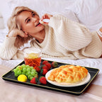 Rtteri Set of 4 Large Serving Platter Set 15/14/13/12 Inch Heavy Plastic Serving Trays Unbreakable Rectangular Platter Reusable Wood Grain Tray for Buffet Wedding Christmas Party(Black and Gold)