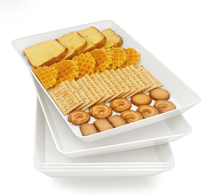 Serving Tray Platter, 17.5'' x 11.5'' x 1.6'', 5 Pcs Food Tray for Veggie Fruit Snack Dessert Cookie Cheese, Food Trays for Party Supplies Display, Large Platters for Serving Food, BPA Free