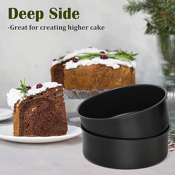 E-far 8 x 3 Inch Cake Pan Set of 2, Nonstick Stainless Steel Round Cake Pans Tin for Baking Birthday Wedding Layer Cakes, Stainless Steel Core & Non-toxic Coating, Deep & Straight Side