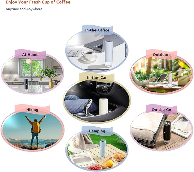 Portable Electric Coffee Grinder, Rechargeable Handheld Grinder with Stainless Steel Conical Burr, Adjustable Grind Settings, for Espresso, Moka, Pour Over, French Press, Cold Brew, Marshmallow