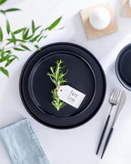 Matte Black Stoneware Dinnerware Set - Stylish Dessert & Appetizer Plates (7.5' Set of 4), Dishwasher & Microwave Safe