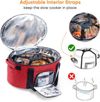Double-Layer Slow Cooker Carrying Bag for 6-8 Quart CrockPot and Hamlton Beach Slow Cooker, Travel Bag with Lid Fastener for Crock-pot, Portable Carrier Case Slow Cooker Bag with See-thought Window