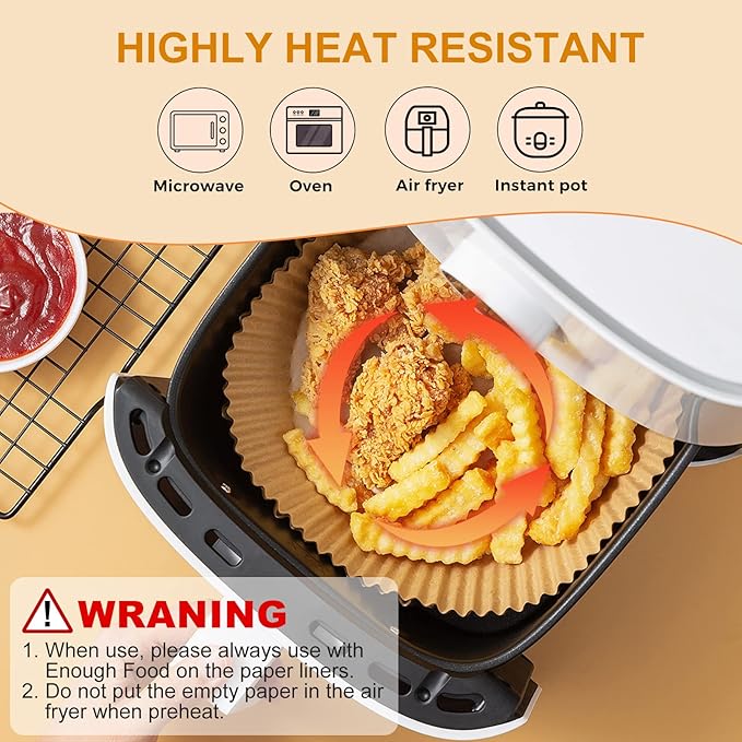 Vailnd Air Fryer Liners Disposable for Ninja, 150 Pcs 8" Round Airfryer Paper Liner Heavy-Duty, Non-Stick and Grease-Proof Parchment Paper Sheets for 5-8 qt Basket Air Fryers Oven Steamer