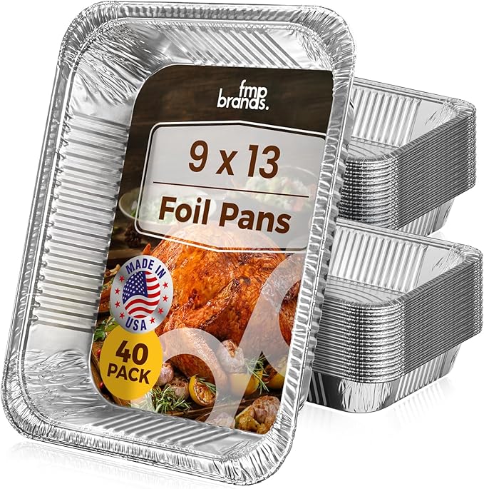 Fit Meal Prep 40 Pack 9x13 Aluminum Foil Pans - Heavy Duty Half Size Baking Pans Disposable for Roasting, Cooking, Serving, and Freezing - Tin Pan Trays for Buffet, Meal Prep, and Food Storage