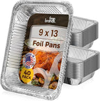 Fit Meal Prep 40 Pack 9x13 Aluminum Foil Pans - Heavy Duty Half Size Baking Pans Disposable for Roasting, Cooking, Serving, and Freezing - Tin Pan Trays for Buffet, Meal Prep, and Food Storage