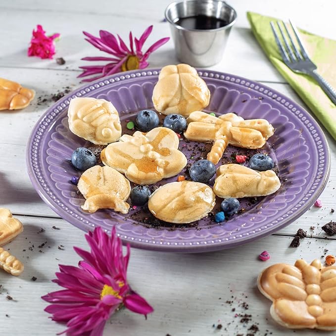 The Original Creepy Crawly Bug Waffle Maker- 7 Fun Different Insect Shaped Pancakes- Includes a Butterfly Lady Bug Bee & More- Electric Nonstick Waffler Iron, Morning Breakfast Treat or Kids Xmas Gift
