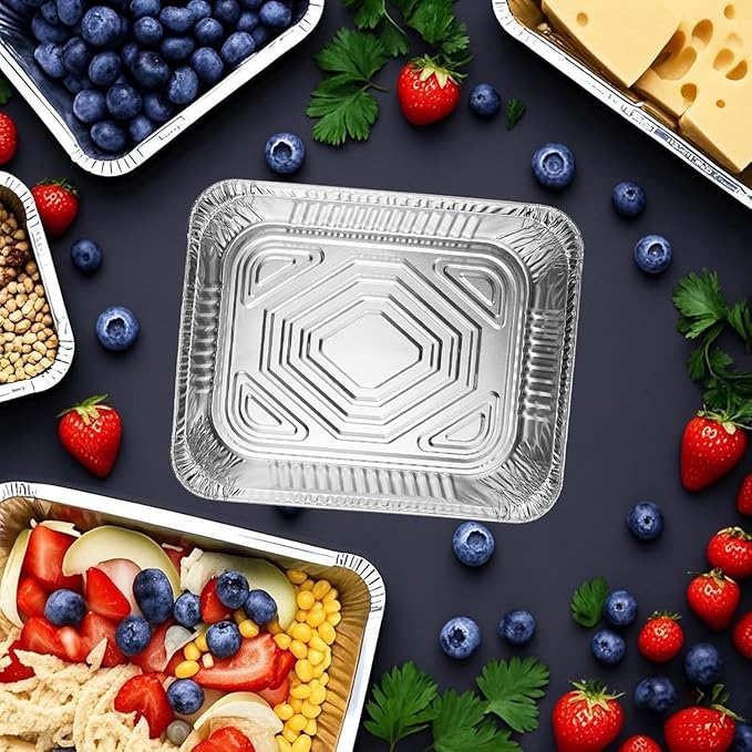 BIBRADAA® 60 Pack Aluminum Pans with Lids,2200ml(4.4LB)/1100ml(2.4LB)/700ml(1.5LB) Foil Pans with Lids,Aluminum Foil Pans,For Catering,Meal Prep and Takeout.