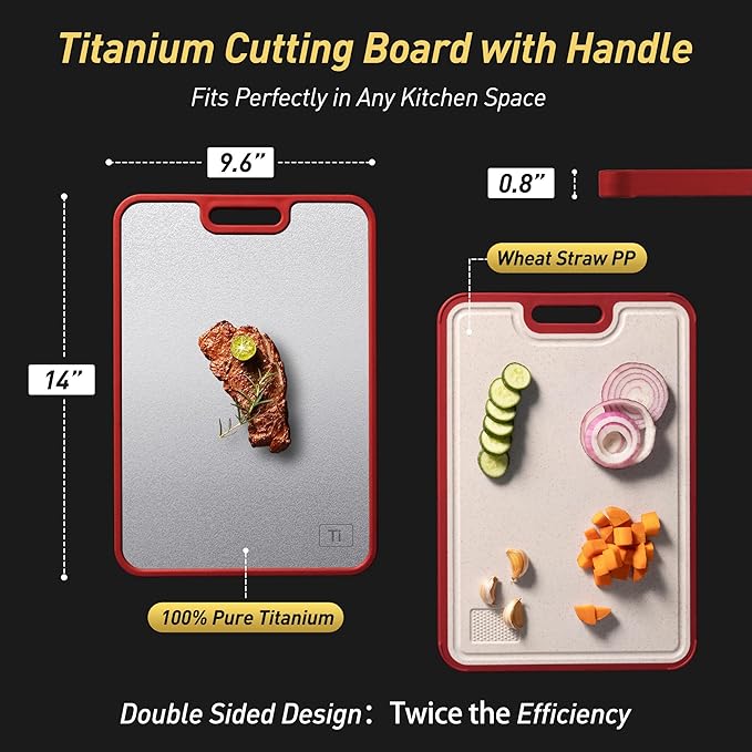 2 in 1 Pure Titanium Cutting Boards for Kitchen Chopping Board with Handle Large Big Small Kitchen Meat Butcher Block Not Stainless Steel Wood Bamboo Glass Rubber Plastic Silicone Acrylic Teak Sink