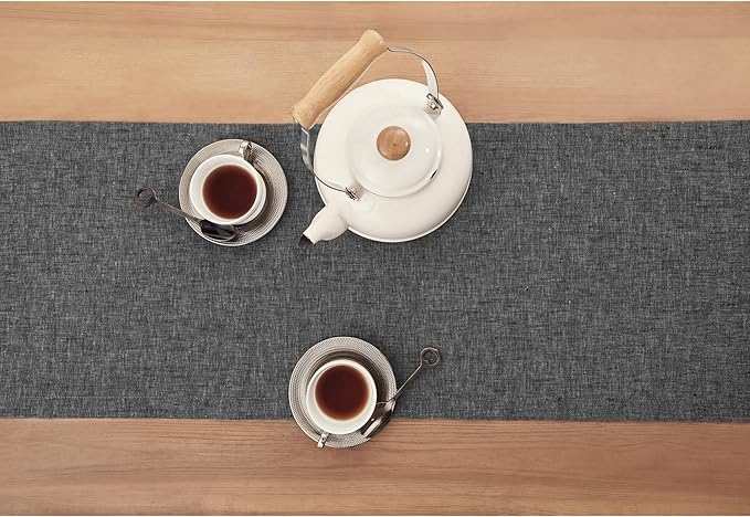 Solino Home Linen Charcoal Grey Table Runner 108 Inches Long - Athena, 100% Pure Linen Dining Table Runner 14 x 108 Inch for Halloween - Handcrafted and Machine Washable