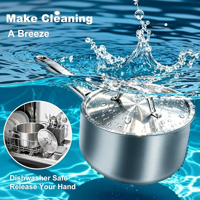 Saucepan Set with Lids,3-Ply Stainless Steel 2QT and 3QT Cooking Pot,Professional Grade Cookware,Induction Compatible