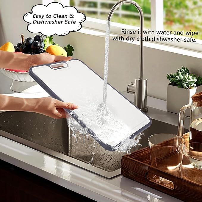 Titanium Kitchen Cutting Board Double-sided Chopping Boards for Meat,Vegetables, Dishwasher Safe Charcuterie Board Easy to Clean with Handle for Home Counter Outdoor Camping Gifts Large 15”×10.5”