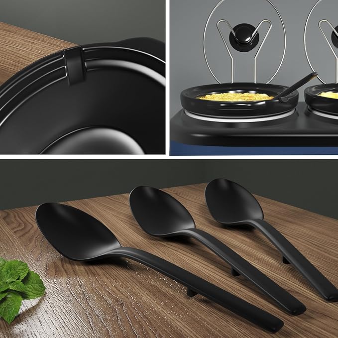 Triple Slow Cooker, Buffet Food Warmer with 3 x 1.5 QT Removable Ceramic Pots, Buffet Servers and Warmers with Glass Lids and 3 Spoons, Stainless Steel, Blue