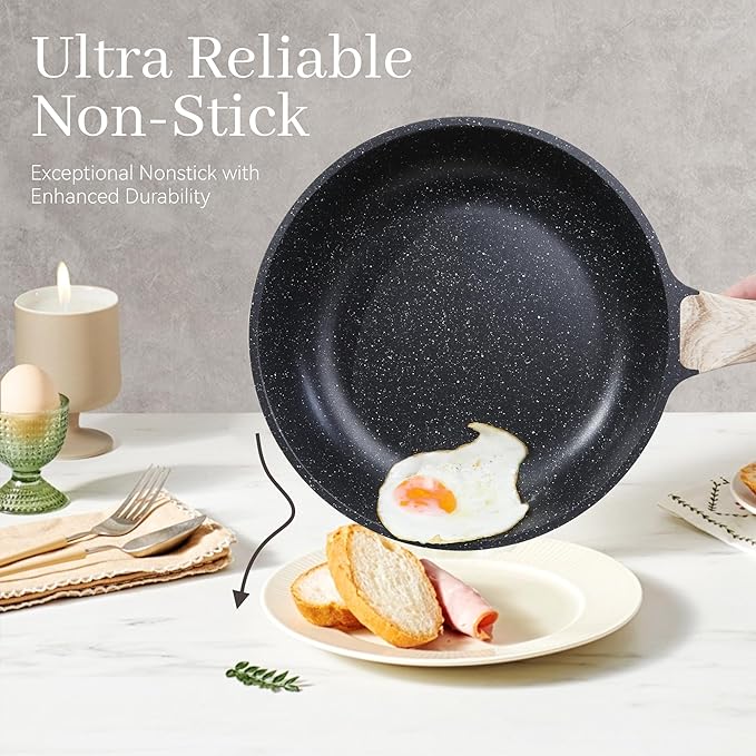 23-Piece Nonstick Pots and Pans Set – Granite Cookware Set, PFOA-Free – Includes Frying Pans, Saucepans, Griddle, Egg Pan – Induction, Gas, Electric Compatible – Black