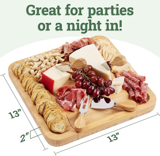 Charcuterie Board Gift Set, Bamboo Cheese Board With Cutlery, Includes Stainless Steel Serving Utensils, Cheese Platter and Serving Tray, Suitable for Wedding, Gift for Couples, and Housewarming Gifts