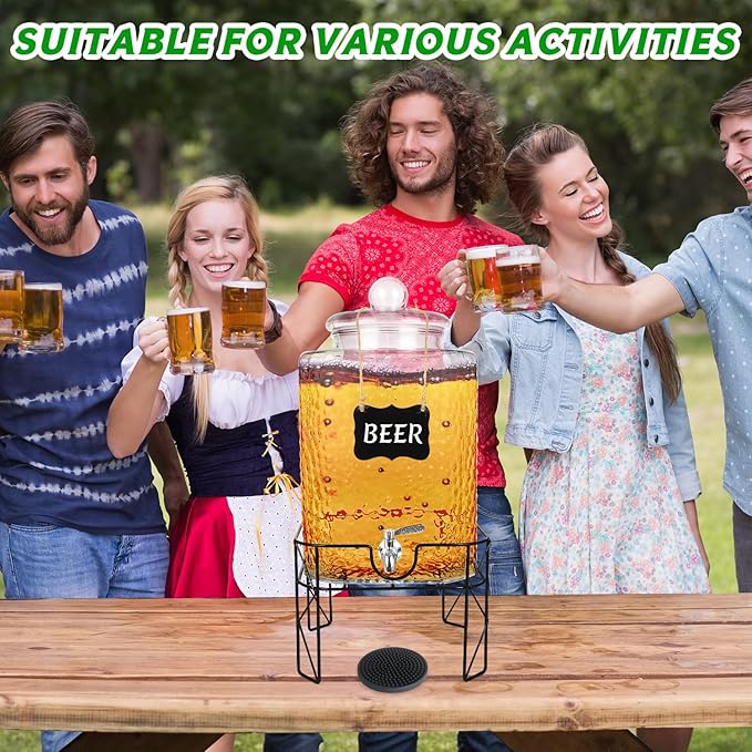 4.6 Gallon Glass Beverage Dispenser with Stand Beverage Dispensers with Ice Cylinder Steel Spigot Hanging Chalkboard Signs Drip Trays Drink Juice Dispenser with Lids for Party Wedding Kitchen