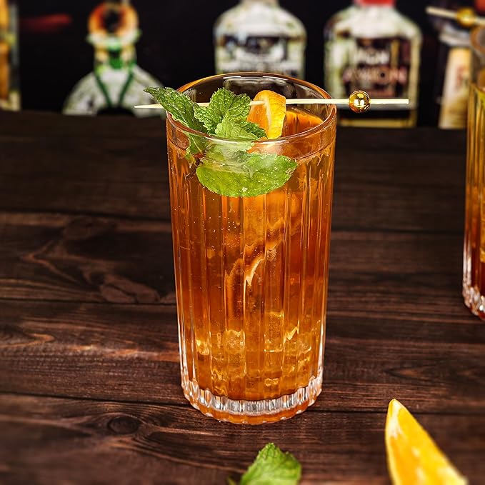 Highball Glasses Set of 6 - Drinking Glasses 13 Ounce - Collins Tall Beverage Cups Glassware for Water Drinks, Beer, Soda, Cocktail