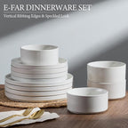 E-far Stoneware Dinnerware Sets, 18-Pieces Modern Plates and Bowls Sets, Kitchen Dinning Porcelain Dishes Set for 6, Chip & Scratch Resistant, Dishwasher & Microwave Safe, Speckled White