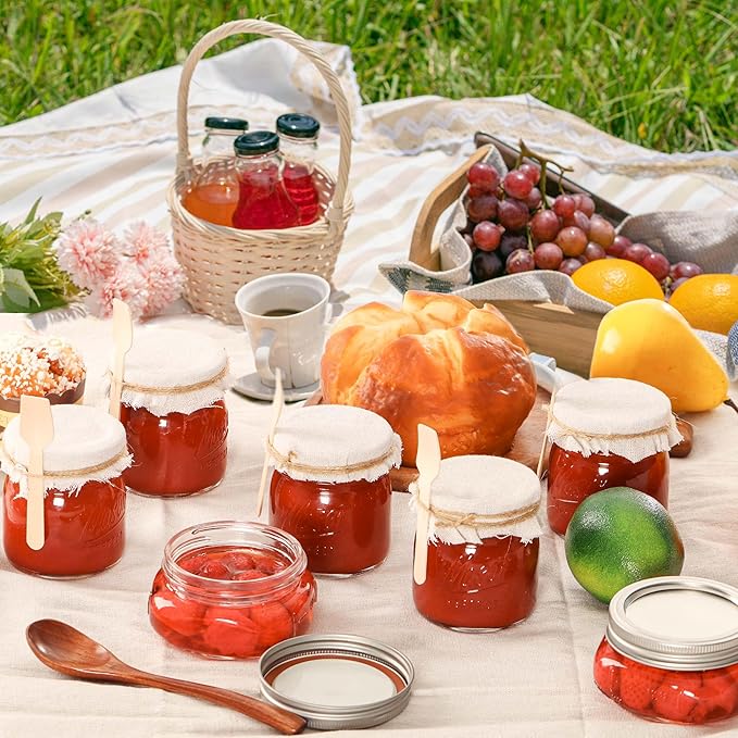 Mason Jars, 8 OZ, 12 Pack with Lids and Bands, Glass Canning Jars for Canning, Pickling, Preserving, Jam, Honey, Wedding Favors, Shower Favors (12 Pack) (Combo)