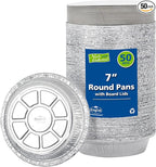 Nicole Home Collection Aluminum Pans 7” Round Disposable Foil Pans With Lids (50 Pack) – 7 Inch Round Disposable Takeout Pans With Board Lids (7" Inch Round)