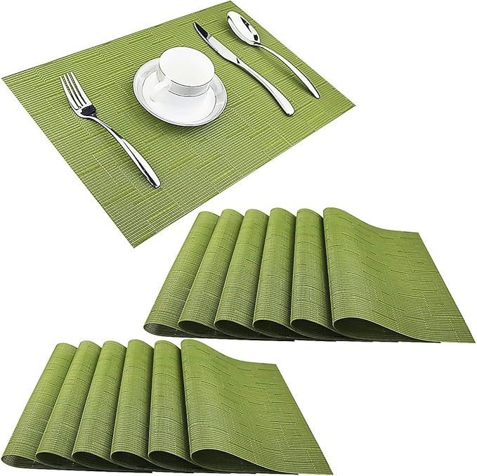 PIGCHCY Placemats Set of 12 Washable Durable Place Mats Vinyl Heat Resistant Non-Slip Table Mats Indoor Outdoor (Sage Green)