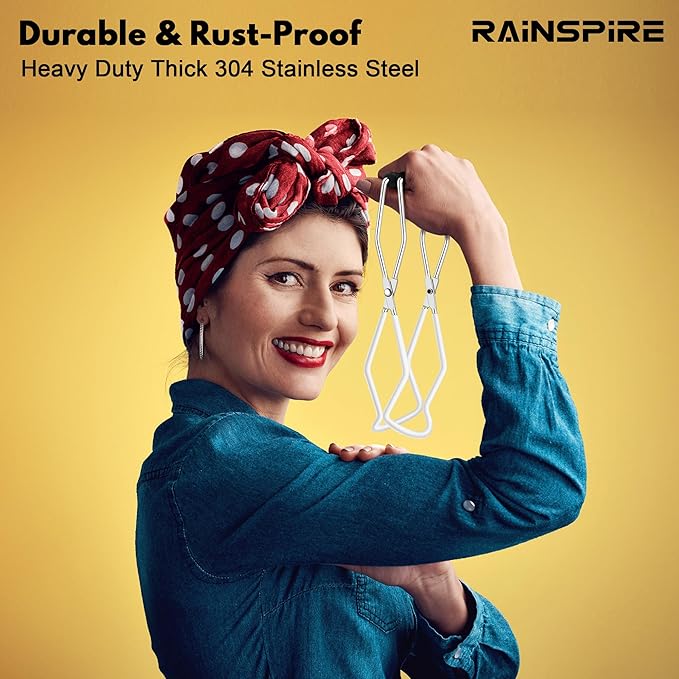 Rainspire Canning Jar Lifter, Canning Tongs Jar Lifter, Canning Tools, Canning Supplies for Home Kitchen, Stainless Steel, White