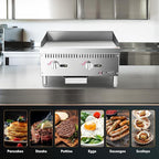 WILPREP Commercial Gas Griddle, 24 in. Gas Countertop Griddle with 2 30000 BTU U-Shaped Burners, NG LPG Compatible Flat Top Grill Hot Plate with Independent Knob Controls for Home Commercial Kitchen