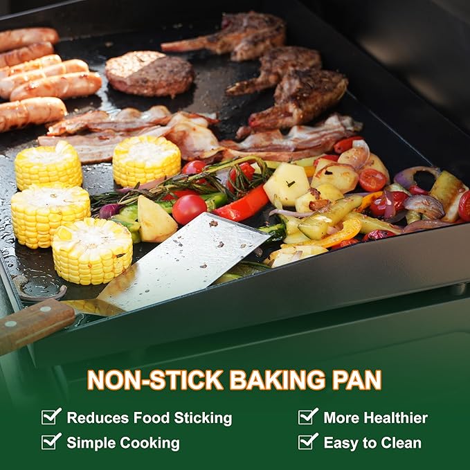 18 Inch Portable Gas Propane Griddle with Lid & Non-stick Ceramic Coated Baking Pan, Outdoor Tabletop Propane Grill for Cooking, Barbecue, Camping Tailgating