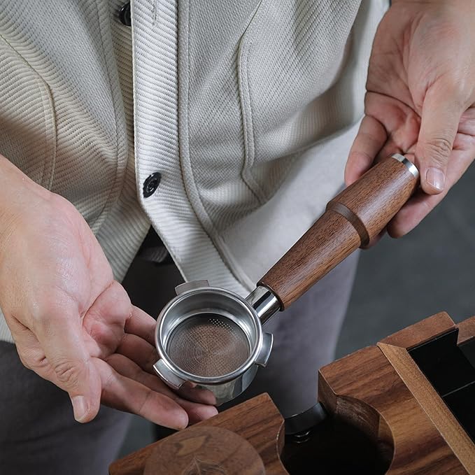 54mm Espresso Accessory Set For Breville Machines Includes Walnut & Leather Tamping Mat, Calibrated Tamper & Distributor, Dosing Funnel & Puck Screen, Bottomless Portafilter