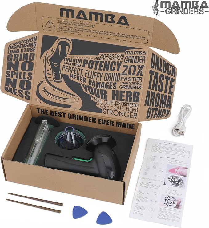 Mamba Monster 3.5g USB Electric Herb Grinder. Large Capacity Portable Metal Herbal Machine & Spice Mill for the Kitchen (Black)