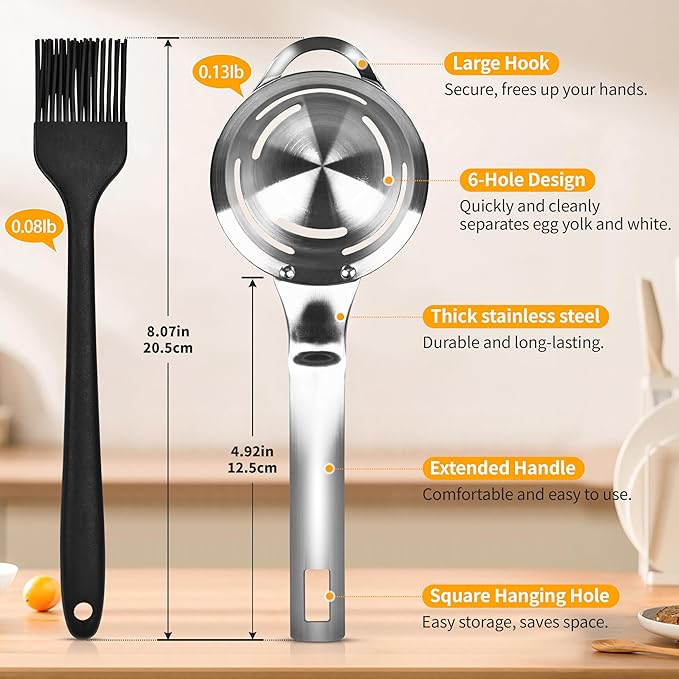 Stainless Steel Egg Yolk White Separator for Raw Eggs,6-Hole Design, Quick Egg Yolk & White Separation, Kitchen Tool for Cooking & Baking