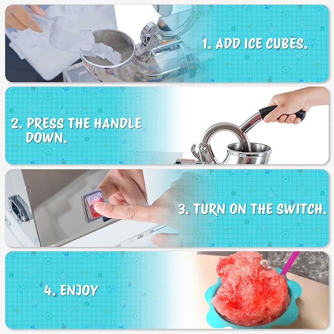 Snow Cone Machine Shaved Ice, 500LB/H Commercial Ice Crusher Shaved Ice Machine Fluffy, 300W Industrial Commercial Big Ice Shaving Machine for Snow Cones for Home Party