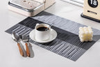 LEXMORE Placemats Set of 6 Vinyl/Plastic Woven Place Mats for Kitchen Table Indoor/Outdoor Washable Placemat Wipeable Dining Table Mats(Silver Gray Black)