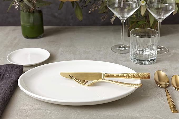 Fortessa Lucca Faceted 18/10 Stainless Steel Flatware, Solid Handle Table Knife, 9.9", Set of 12, Brushed Gold