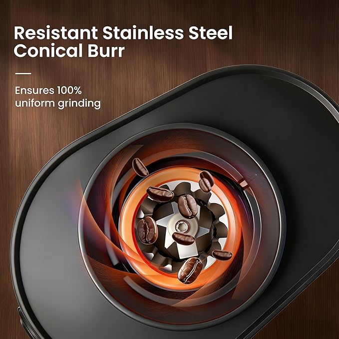 Conical Burr Coffee Grinder, Electric Coffee Beans Grinders for Home Use with 38 Grind Settings, One Touch Automatic Espresso Grinder Black