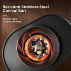 Conical Burr Coffee Grinder, Electric Coffee Beans Grinders for Home Use with 38 Grind Settings, One Touch Automatic Espresso Grinder Black