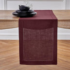 Solino Home Linen Table Runner 48 Inches - 100% Pure Linen Burgundy Hemstitch Table Runner 14 x 48 Inch Ideal for Dresser and Coffee Tables - Summer, Fall, Autumn - Classic Hemstitch