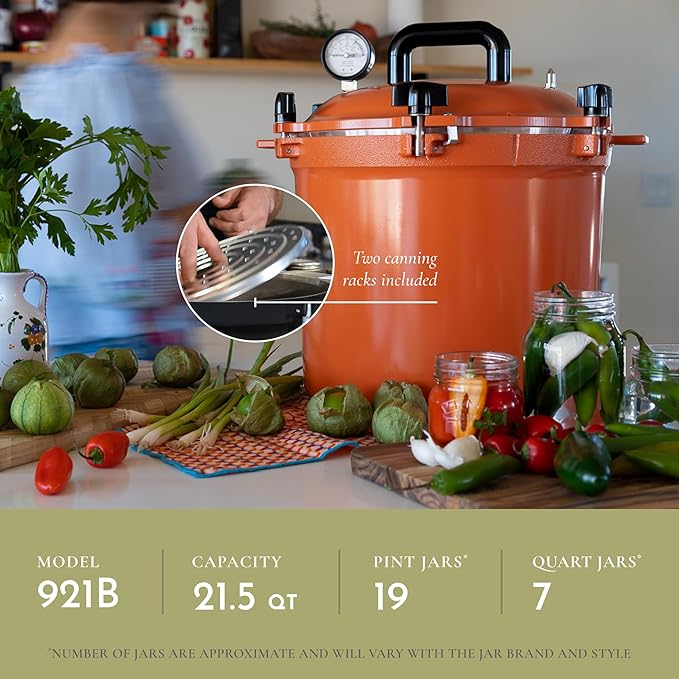 All American 1930 21.5qt Pressure Cooker/Canner (The 921), Tomato Red - Exclusive Metal-to-Metal Sealing System - Suitable for Gas, Electric, or Flat Top Stoves - Made in the USA